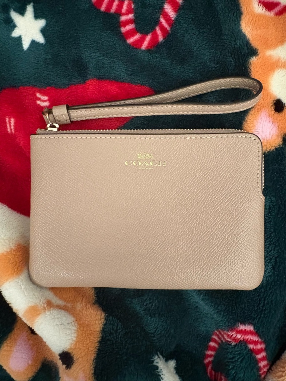 Coach Pebbled Leather Wristlet Zip Pouch - Cream